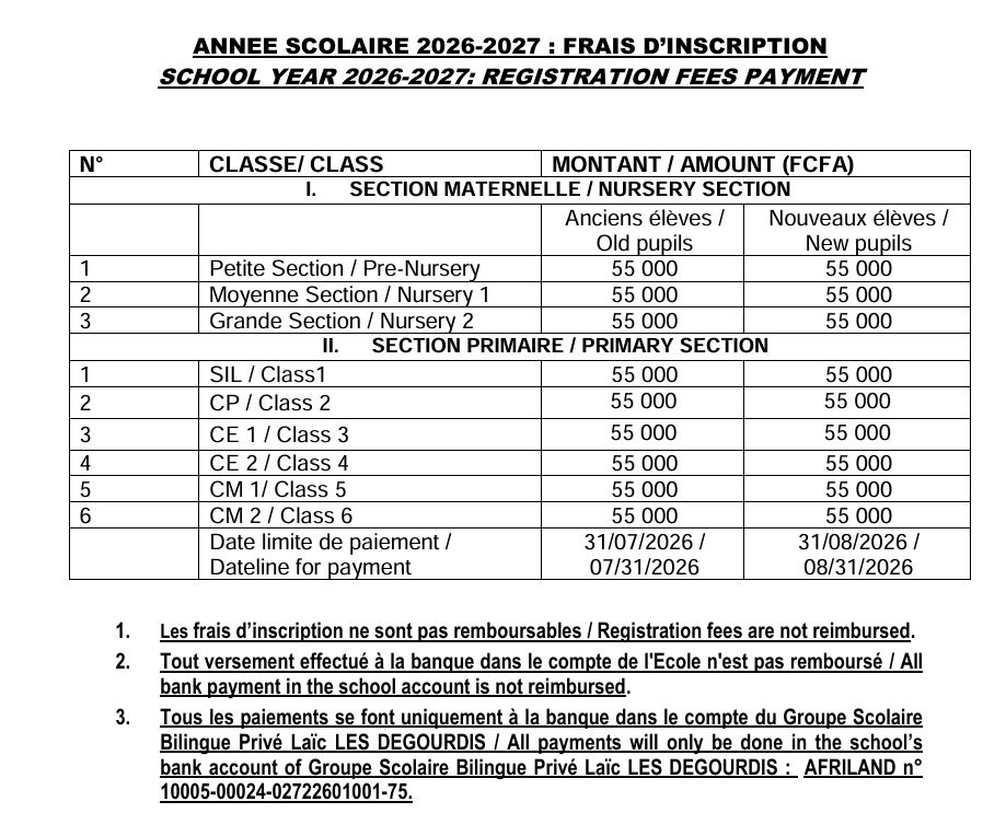 Modalité inscription 2026-2027 Grille des tranches pour la scolarité